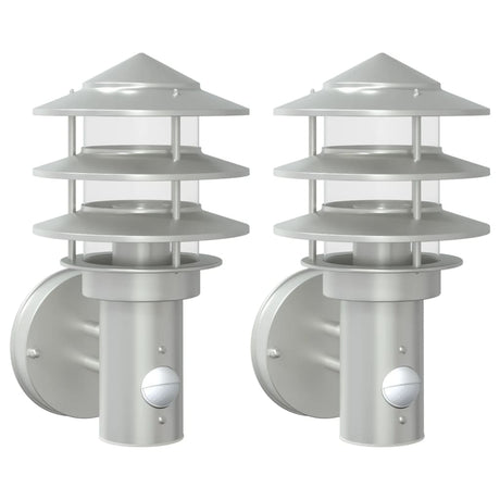 Vidaxx appliques d'extérieur 2 pcs avec capteurs acier inoxydable couleur argent
