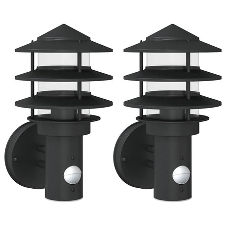 Vidaxx appliques d'extérieur 2 pcs avec capteurs acier inoxydable noir