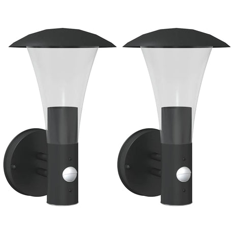Vidaxx appliques d'extérieur 2 pcs avec capteurs acier inoxydable noir