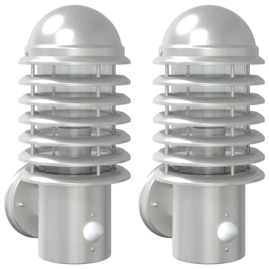 Vidaxx appliques d'extérieur 2 pcs avec capteurs acier inoxydable couleur argent