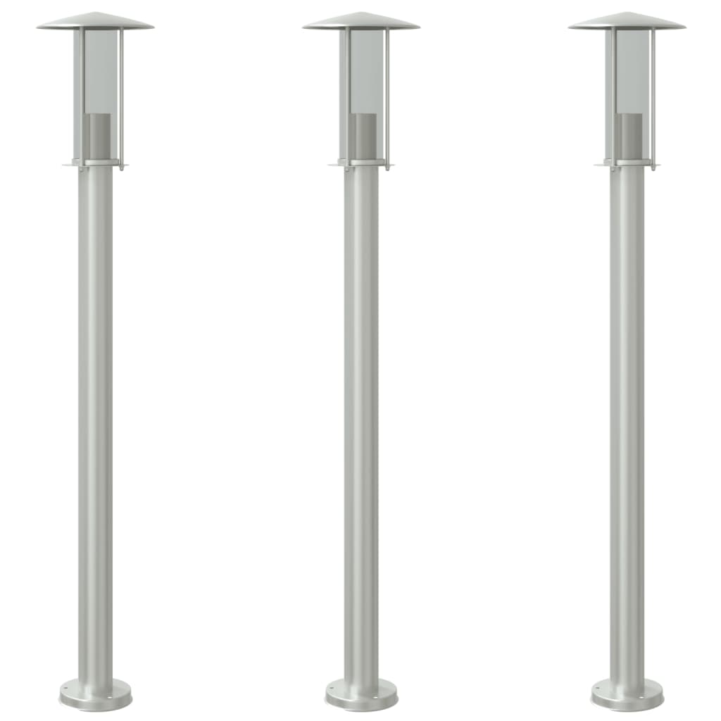 Vidaxx lampadaire d'extérieur 3 pcs 100 cm acier inoxydable couleur argent
