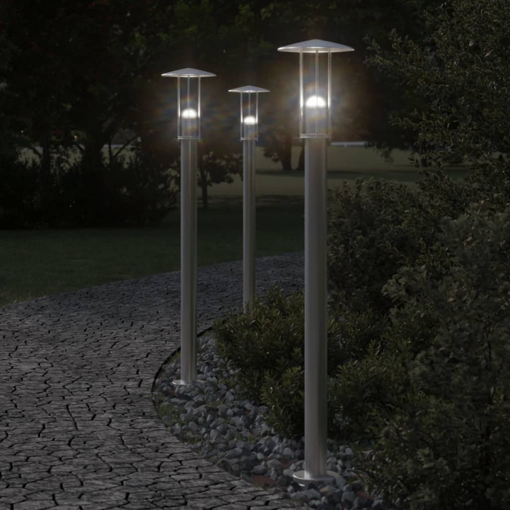 Vidaxx lampadaire d'extérieur 3 pcs 100 cm acier inoxydable couleur argent