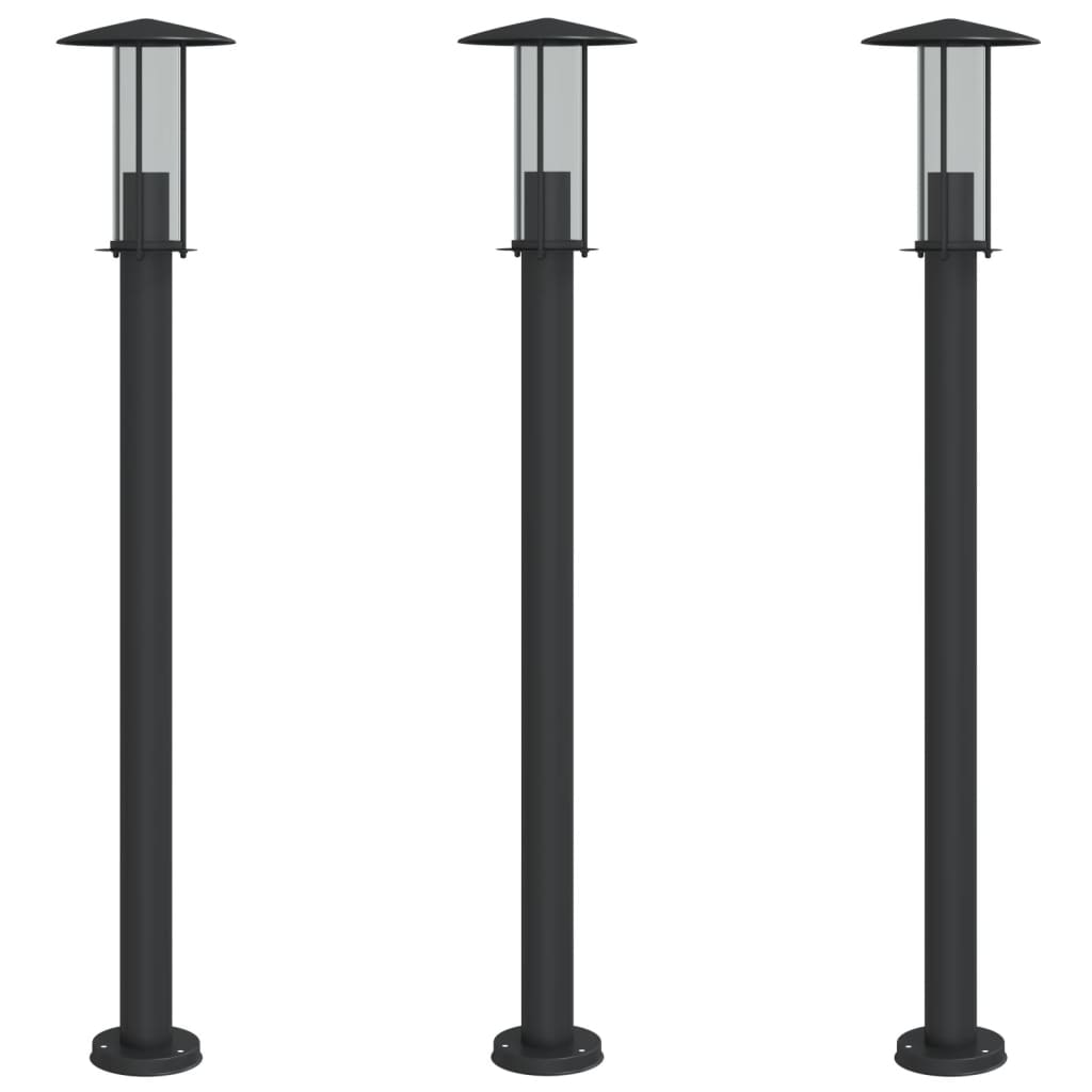 Vidaxx lampadaire d'extérieur 3 pcs 100 cm acier inoxydable noir