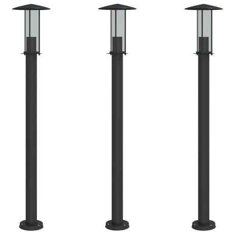 Vidaxx lampadaire d'extérieur 3 pcs 100 cm acier inoxydable noir