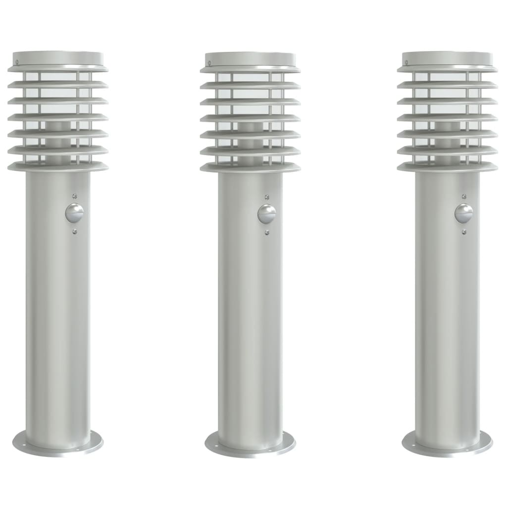 Vidaxx lampadaires d'extérieur 3 pcs avec capteurs 60 cm acier inoxydable argent
