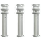 Vidaxx lampadaires d'extérieur 3 pcs avec capteurs 60 cm acier inoxydable argent