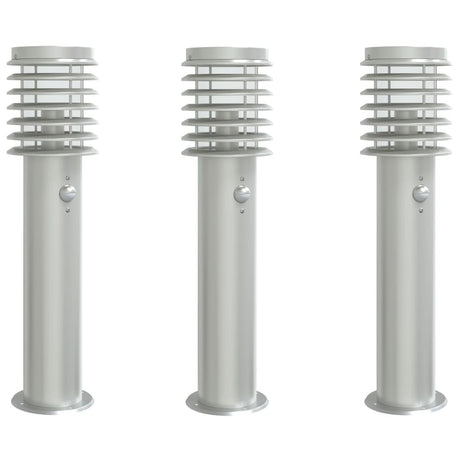 Vidaxx lampadaires d'extérieur 3 pcs avec capteurs 60 cm acier inoxydable argent