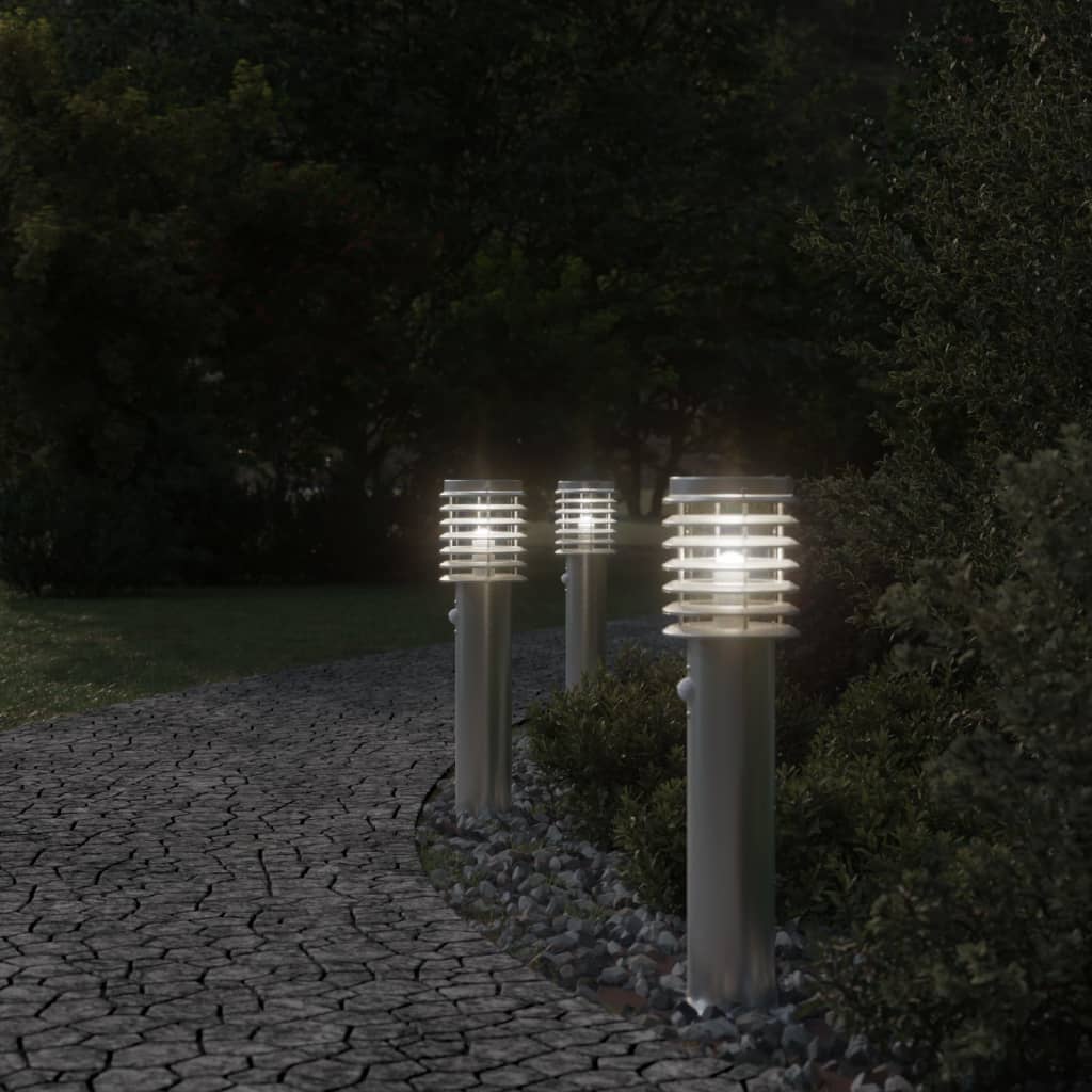 Vidaxx lampadaires d'extérieur 3 pcs avec capteurs 60 cm acier inoxydable argent