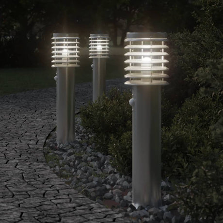 Vidaxx lampadaires d'extérieur 3 pcs avec capteurs 60 cm acier inoxydable argent