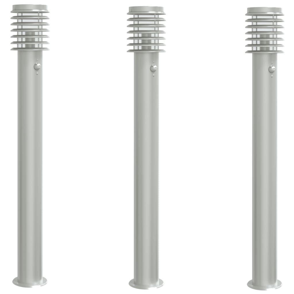Vidaxx lampadaires d'extérieur 3 pcs avec capteurs 110 cm acier inoxydable argent