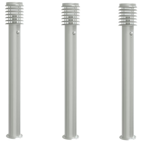 Vidaxx lampadaires d'extérieur 3 pcs avec capteurs 110 cm acier inoxydable argent