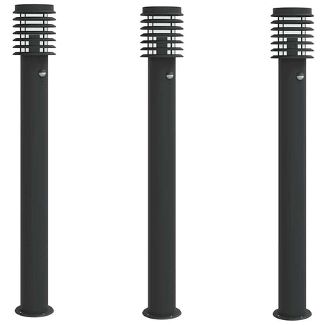 Vidaxx lampadaires d'extérieur 3 pcs avec capteurs 110 cm acier inoxydable noir