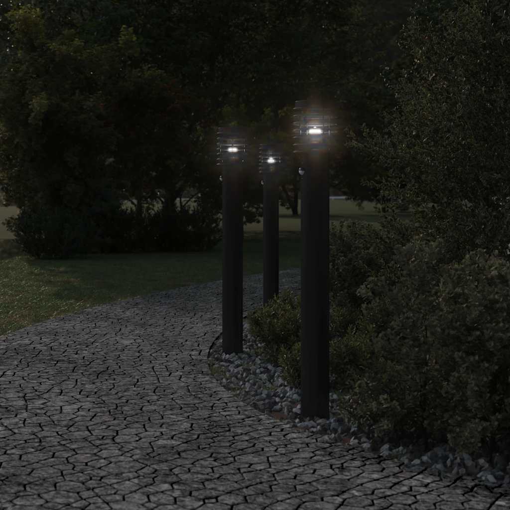 Vidaxx lampadaires d'extérieur 3 pcs avec capteurs 110 cm acier inoxydable noir