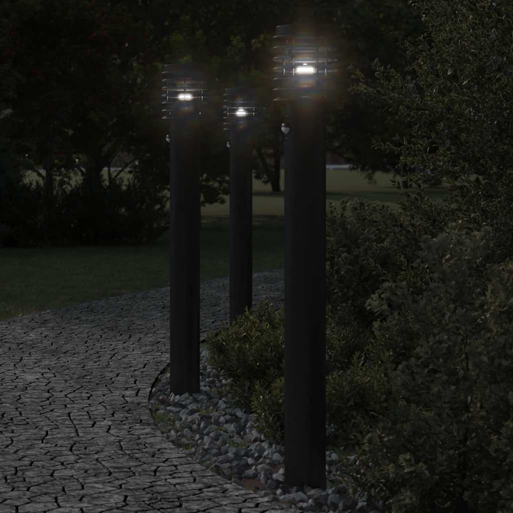 Vidaxx lampadaires d'extérieur 3 pcs avec capteurs 110 cm acier inoxydable noir