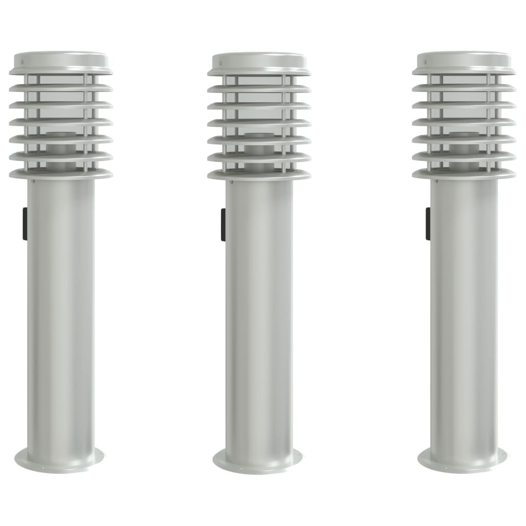 Vidaxx lampadaires d'extérieur 3 pcs douille 60 cm acier inoxydable argent