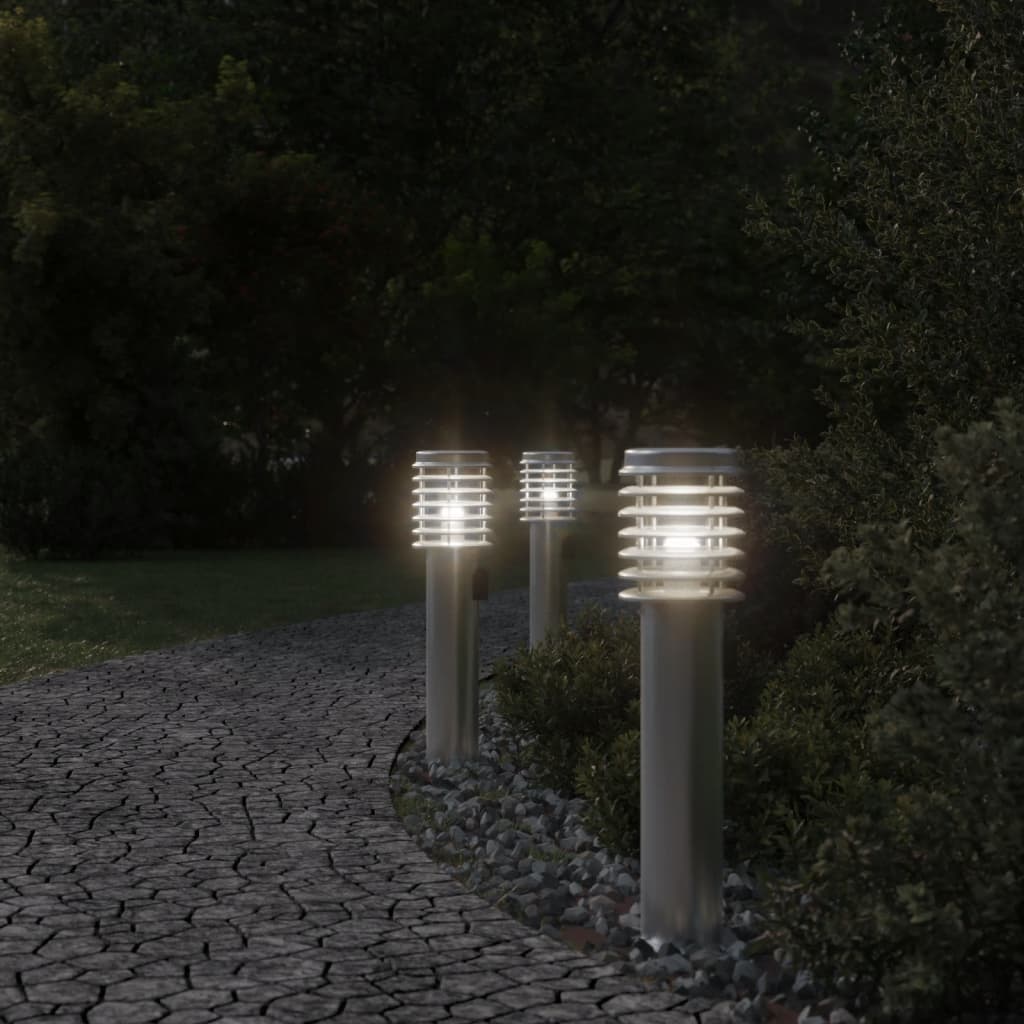 Vidaxx lampadaires d'extérieur 3 pcs douille 60 cm acier inoxydable argent