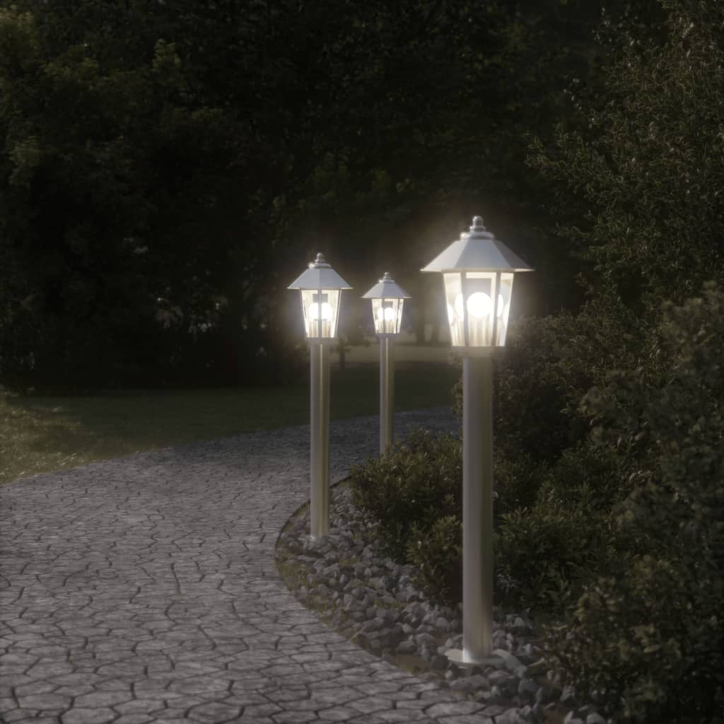 Vidaxx lampadaire d'extérieur 3 pcs 80 cm acier inoxydable couleur argent
