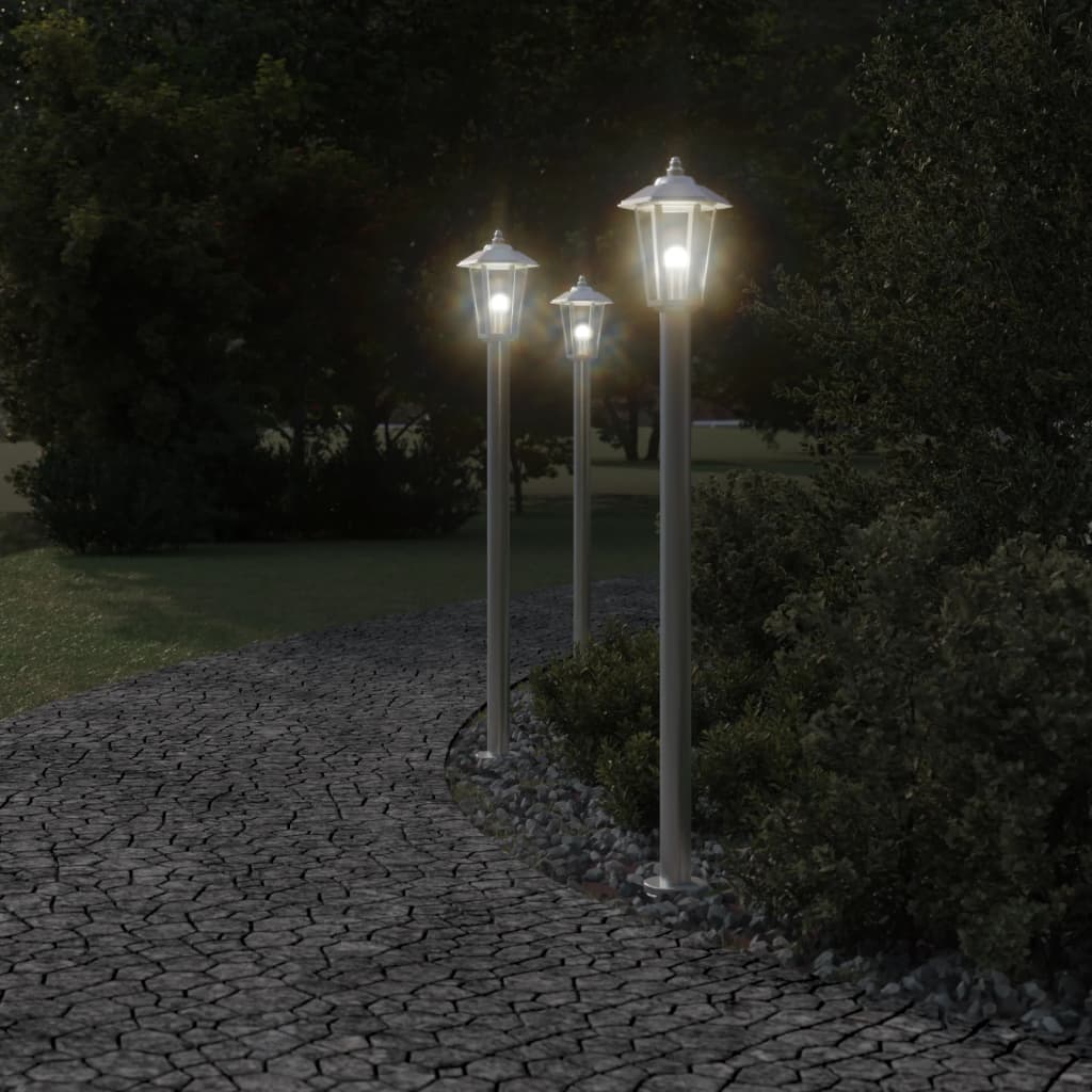 Vidaxx lampadaire d'extérieur 3 pcs 120 cm acier inoxydable couleur argent