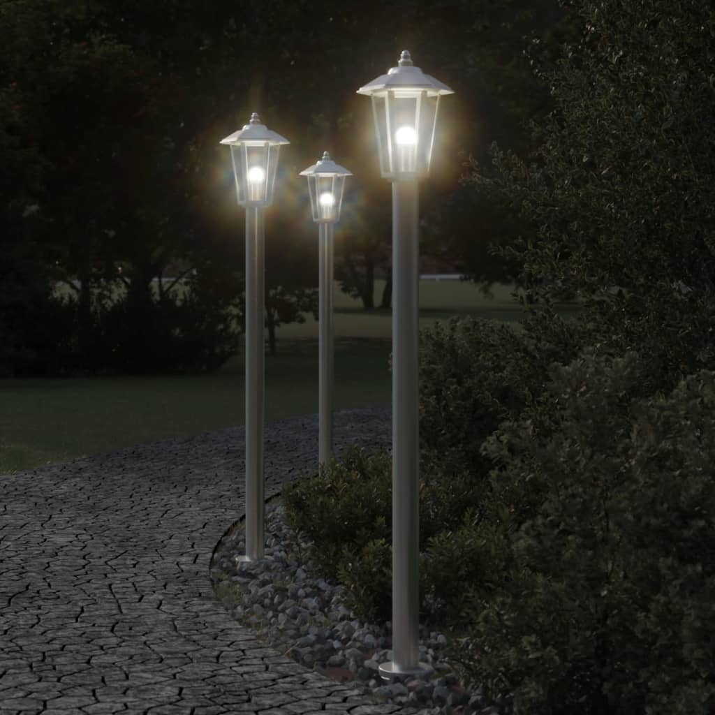 Vidaxx lampadaire d'extérieur 3 pcs 120 cm acier inoxydable couleur argent