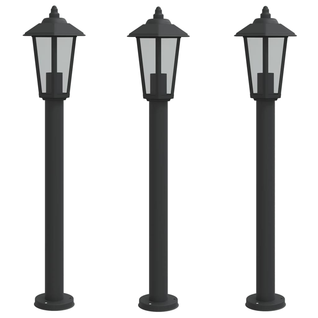 Vidaxx lampadaire d'extérieur 3 pcs 80 cm acier inoxydable noir