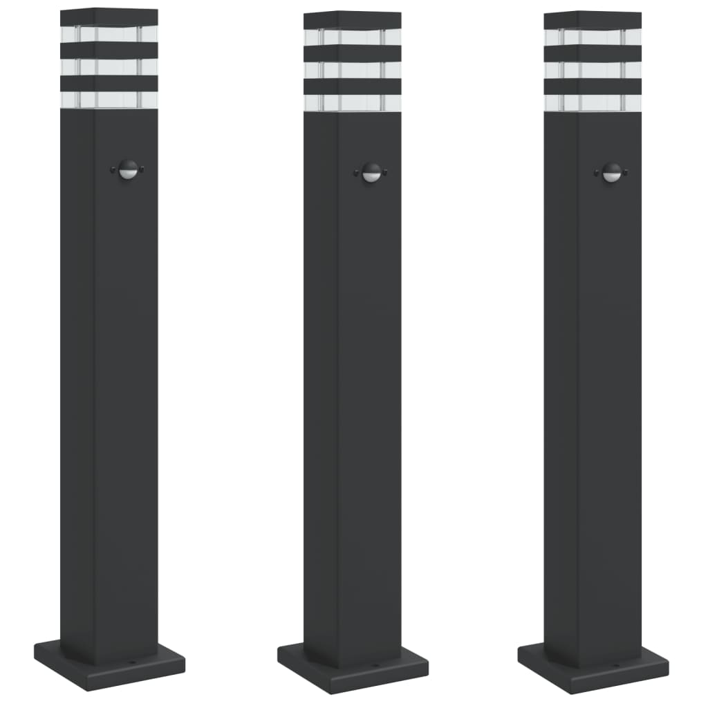 VidaXL lampadaires d'extérieur 3 pcs avec capteur 80 cm aluminium noir