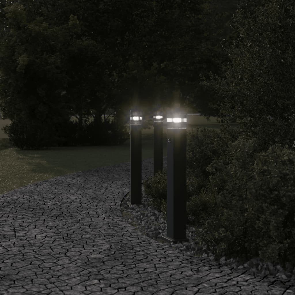 VidaXL lampadaires d'extérieur 3 pcs avec capteur 80 cm aluminium noir