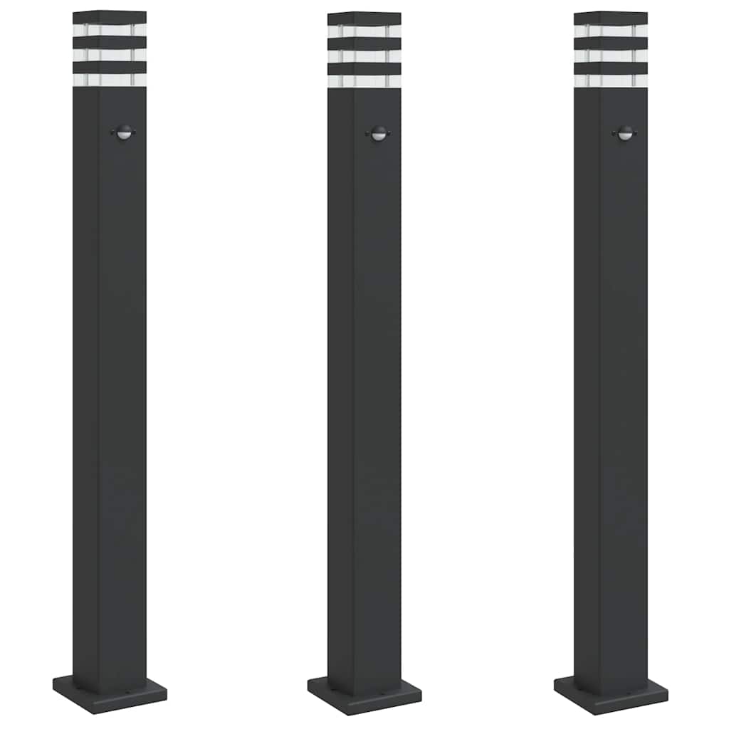 Vidaxx lampadaires d'extérieur 3 pcs avec capteur 110 cm aluminium noir