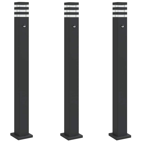 Vidaxx lampadaires d'extérieur 3 pcs avec capteur 110 cm aluminium noir