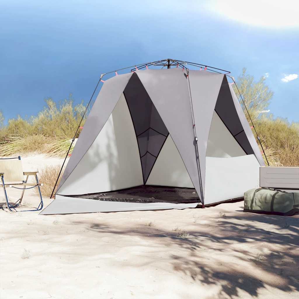 Vidaxl Beach Tent 4 persone impermeabili a rilascio rapido grigio