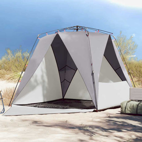 Vidaxl tente de plage 4 personnes étanche à dégagement rapide gris