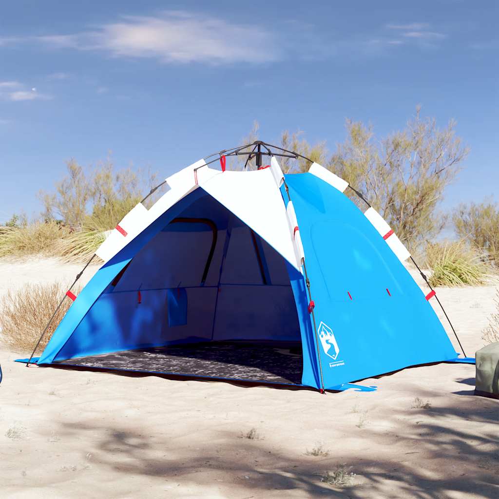 VidaXL tente de plage 3 personnes étanche à dégagement rapide bleu azur