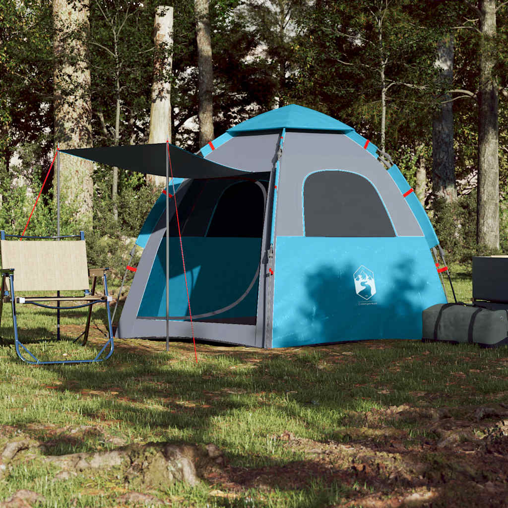 Tente de camping Vidaxl 4 personnes à dégagement rapide bleu