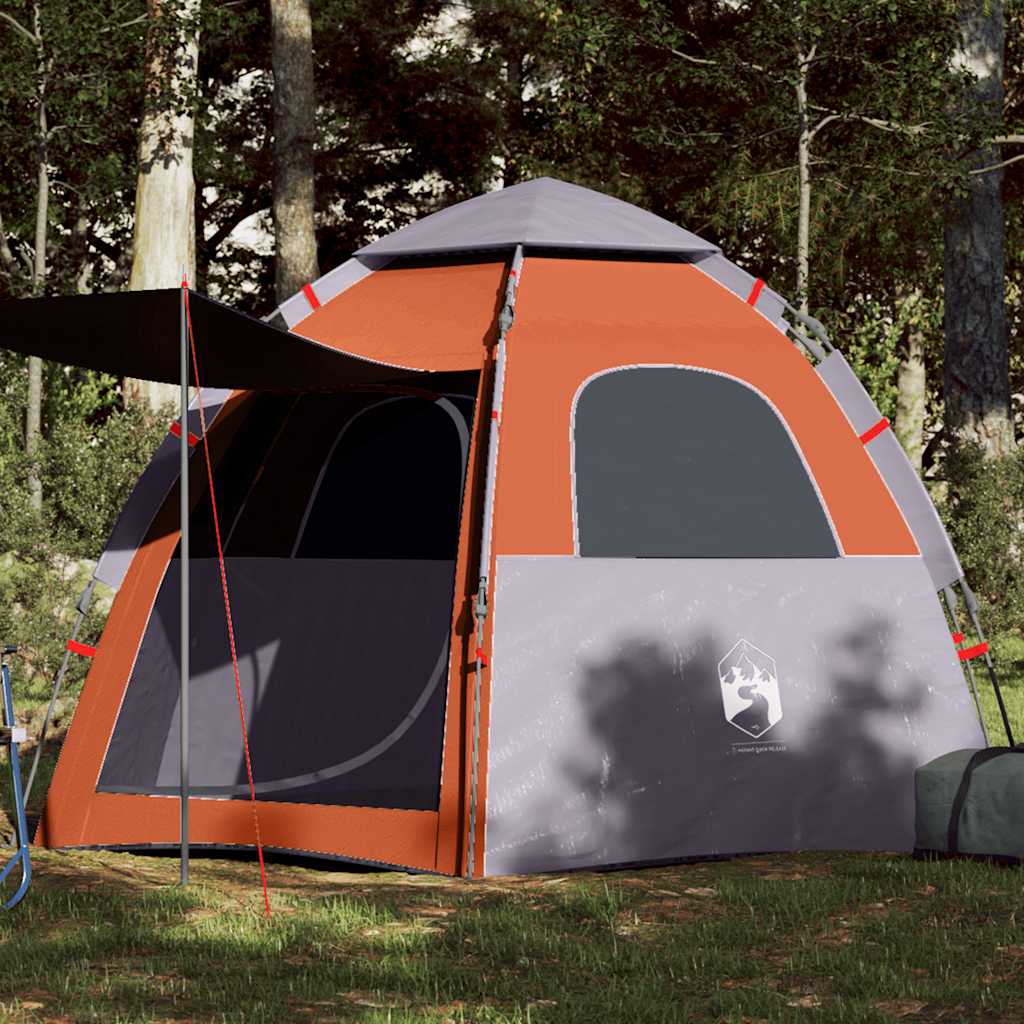 Tente de camping Vidaxl 4 personnes à dégagement rapide gris et orange