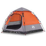 Tente de camping Vidaxl 4 personnes à dégagement rapide gris et orange