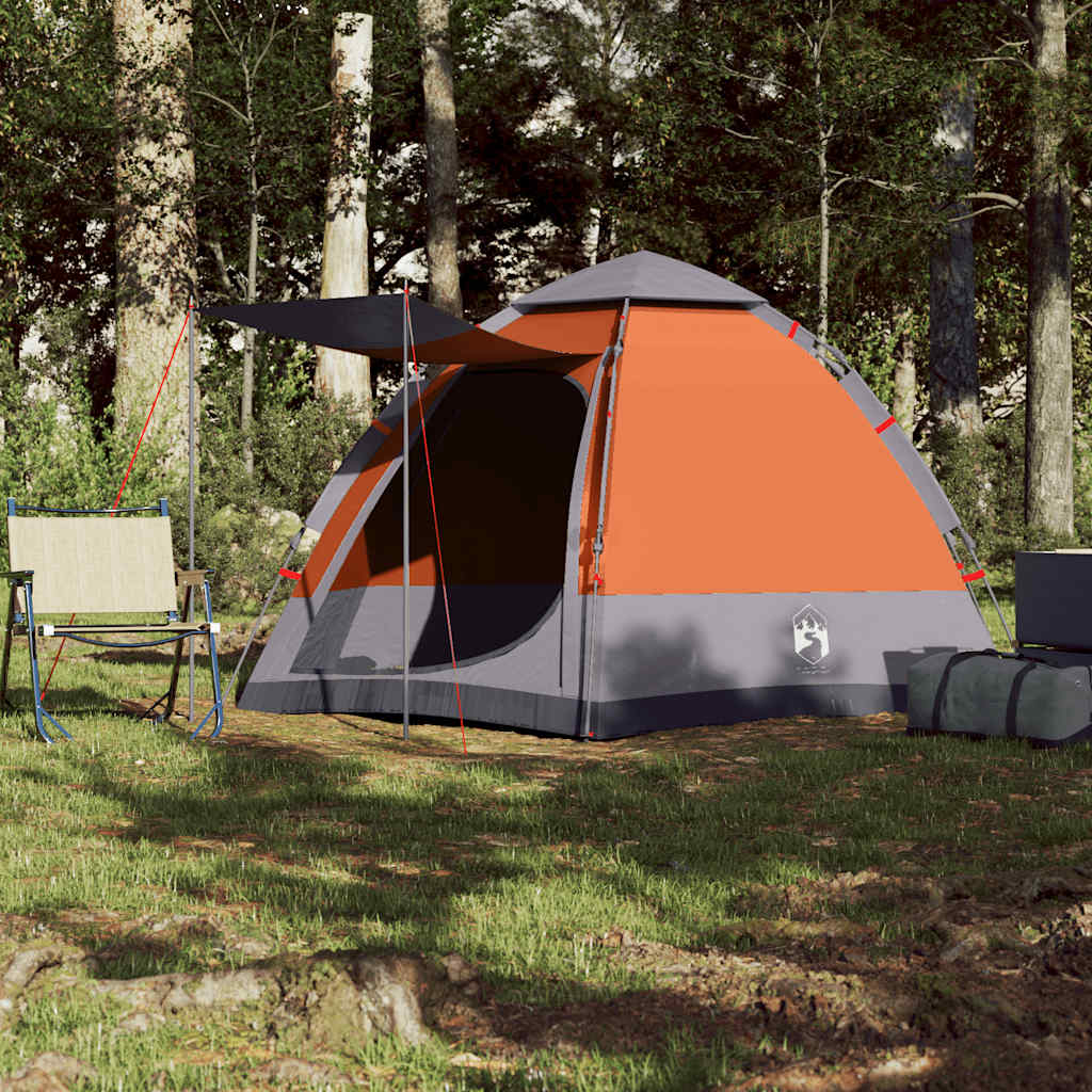 Tente de camping Vidaxl 4 personnes à dégagement rapide gris et orange