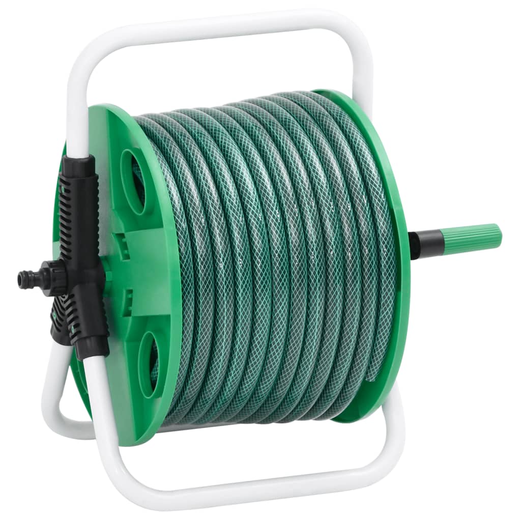 Enrouleur de tuyau autoportant Vidaxl avec tuyau PVC vert de 20 m