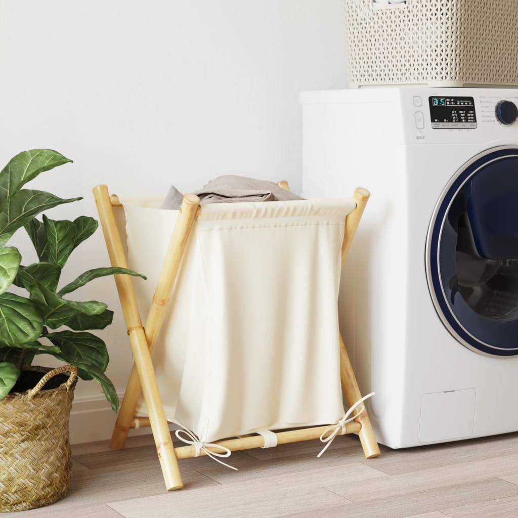 VidaXL panier à linge 45x55x63,5 cm bambou blanc crème