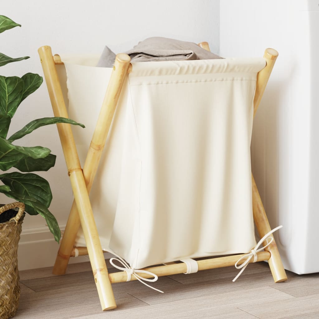 VidaXL panier à linge 45x55x63,5 cm bambou blanc crème