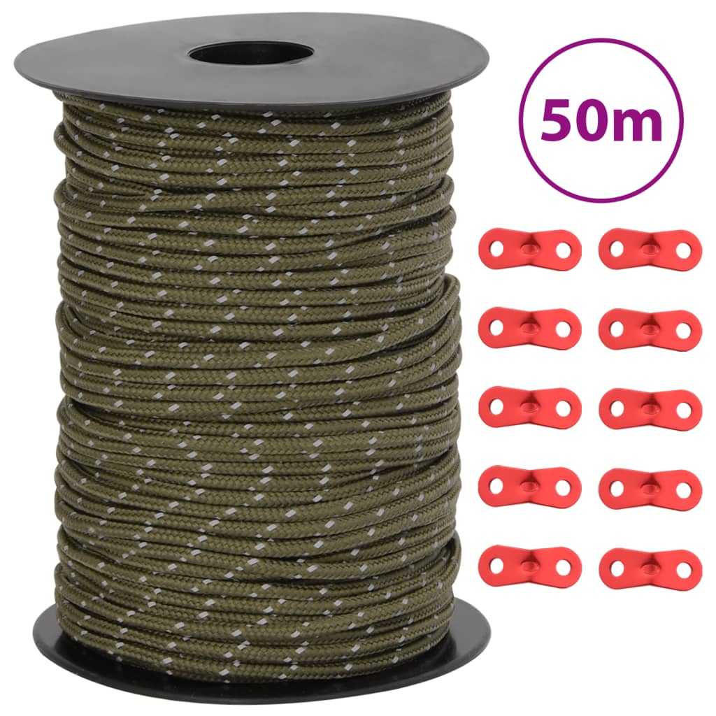 Hauban de tente VidaXL avec bandes réfléchissantes et tendeurs 50 m 3 mm
