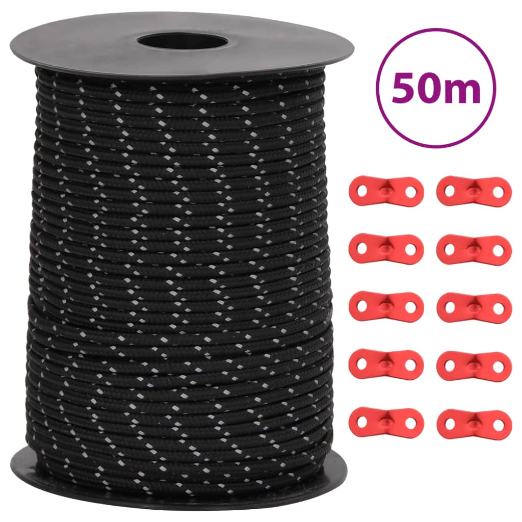 Hauban de tente VidaXL avec bandes réfléchissantes et tendeurs 50 m 3 mm