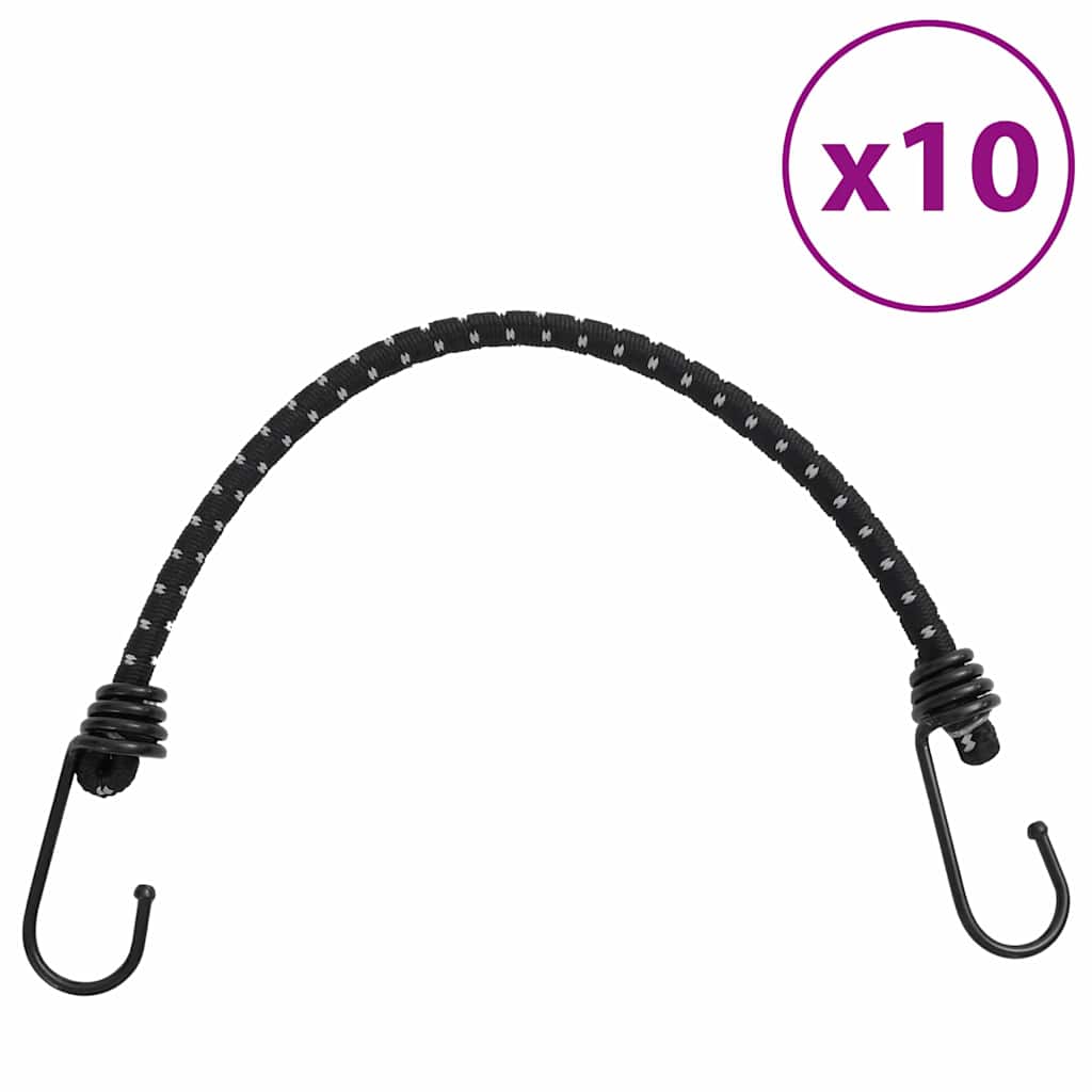 Vidaxl élastiques de tension avec bandes réfléchissantes et crochets 10 pièces 46 cm