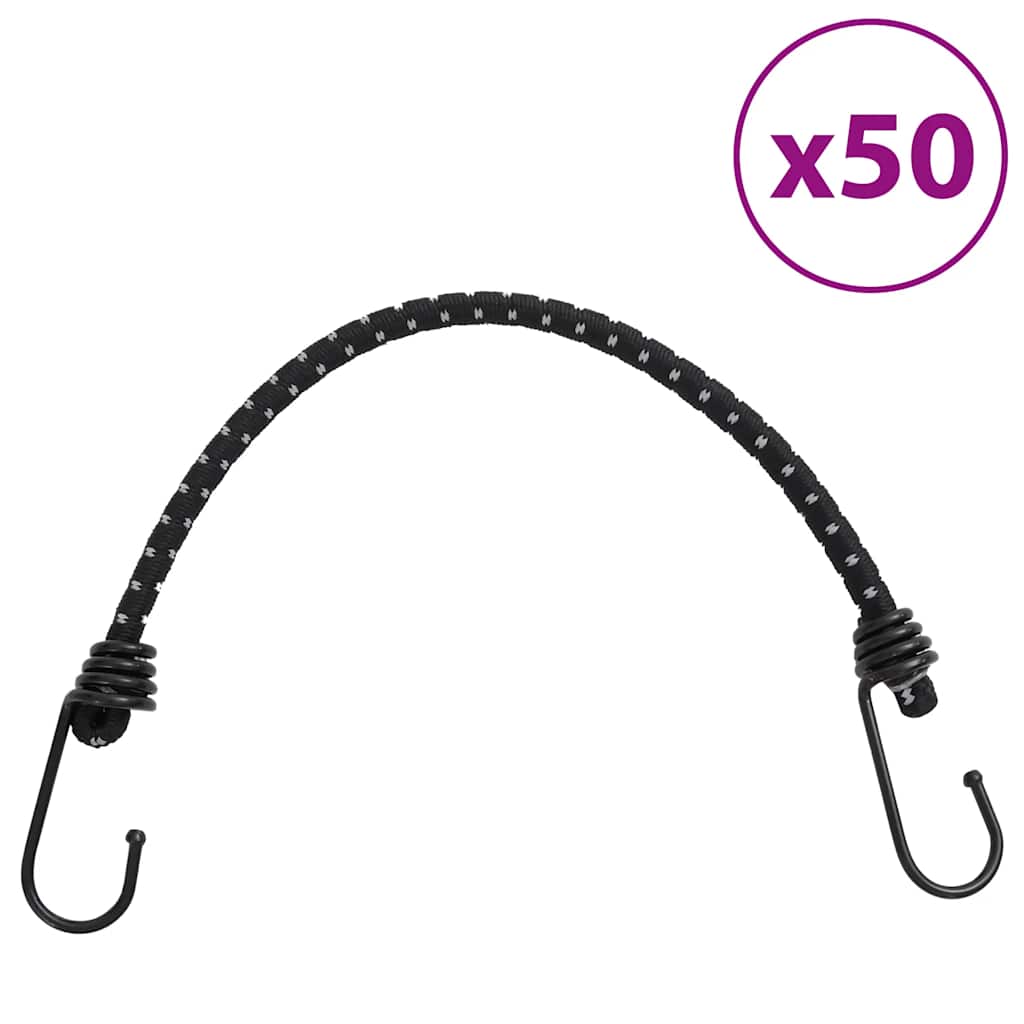 Vidaxl élastiques de tension avec bandes réfléchissantes et crochets 50 pièces 46 cm