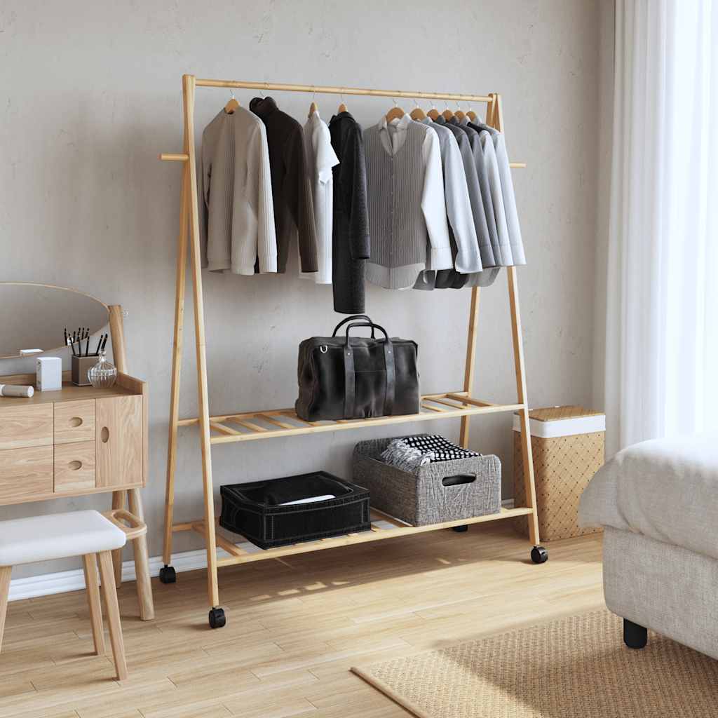 Vidaxx portant à vêtements avec étagères et roulettes 132x45,5x155,5 cm bambou