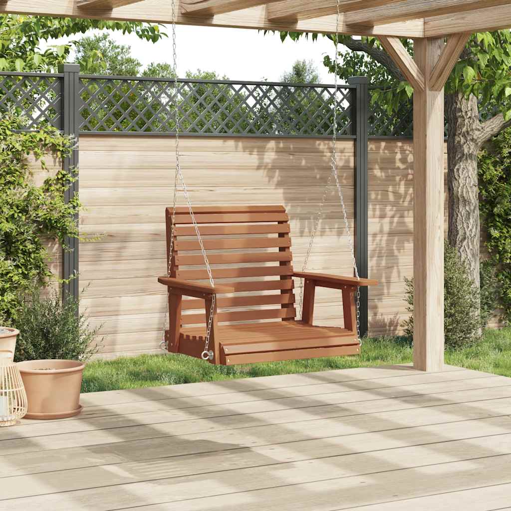 Vidaxl chaise à bascule de jardin avec chaînes métalliques, bois de pin massif, marron