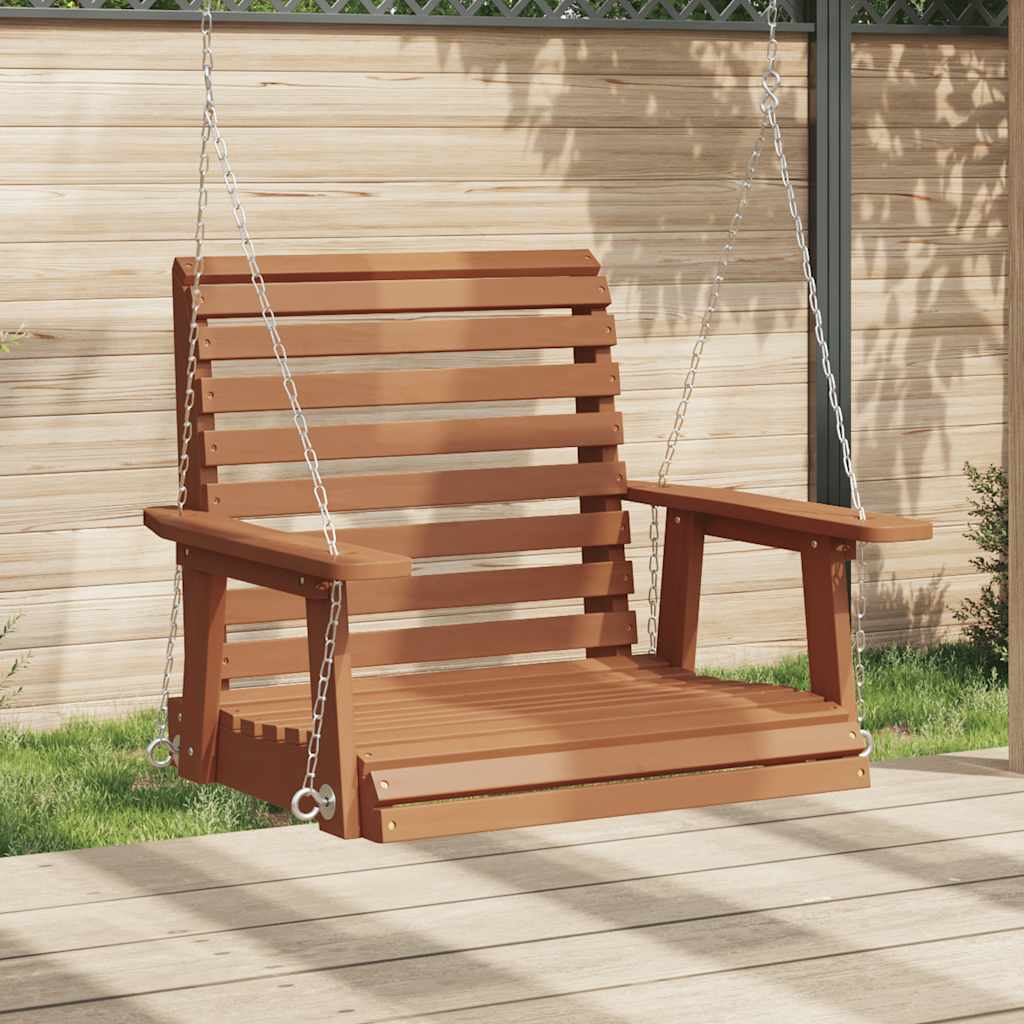 Vidaxl chaise à bascule de jardin avec chaînes métalliques, bois de pin massif, marron