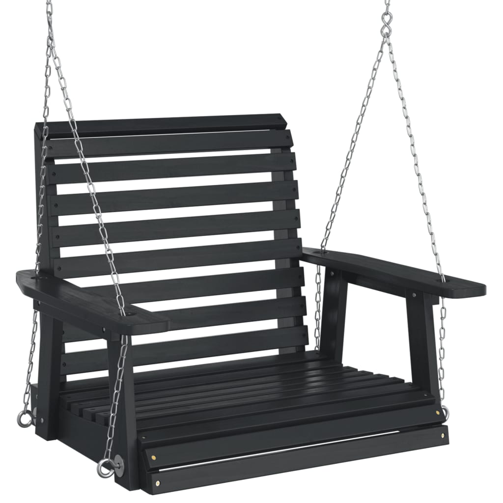 VidaXL chaise à bascule de jardin avec chaînes métalliques, bois de pin massif, noir