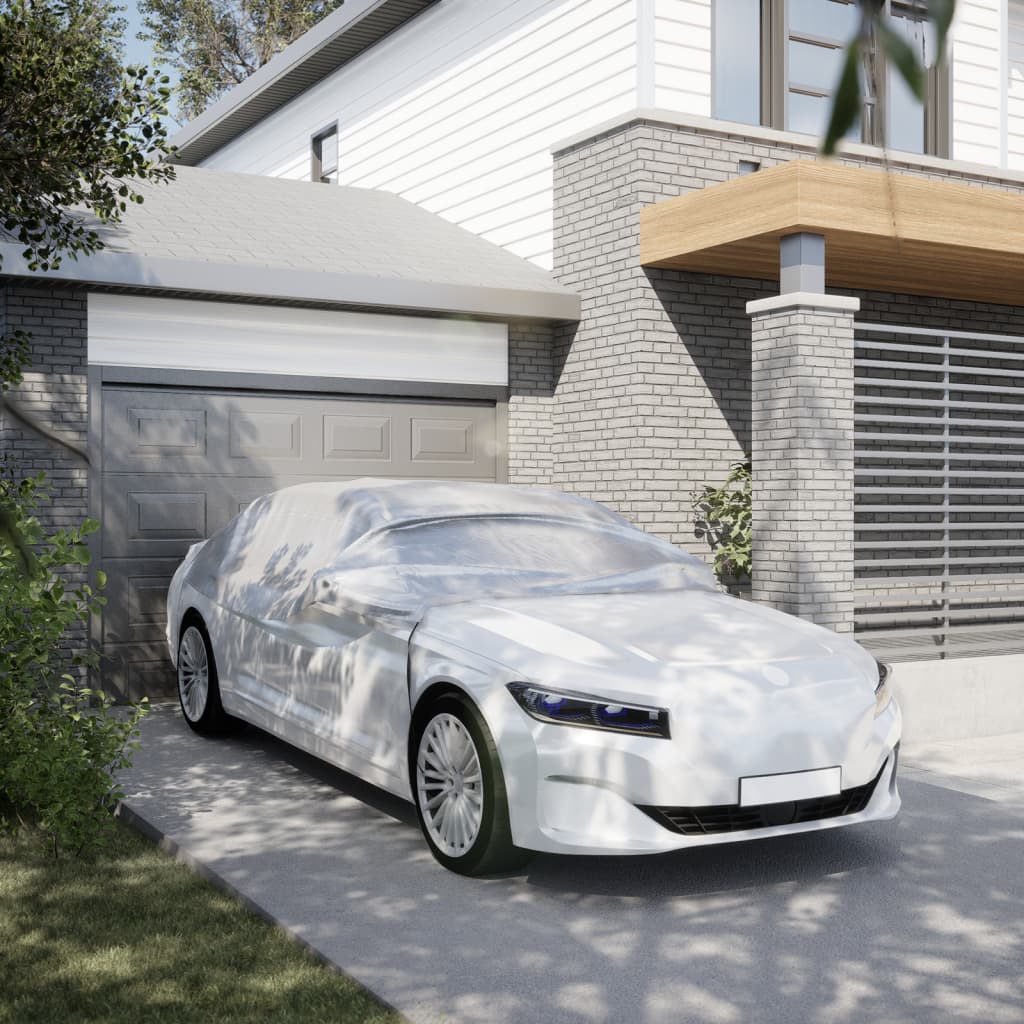 Vidaxl housse de voiture moitié avec crochets l couleur argent