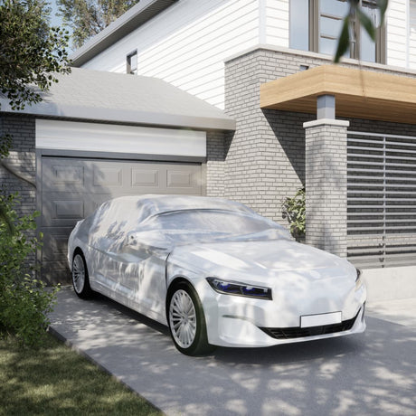 Vidaxl housse de voiture moitié avec crochets l couleur argent