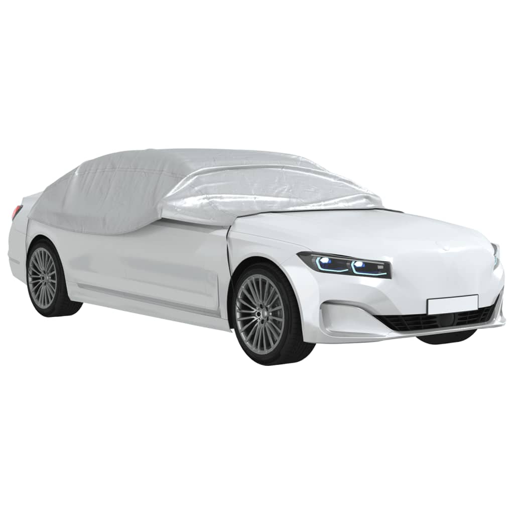 Vidaxl housse de voiture moitié avec crochets xl couleur argent