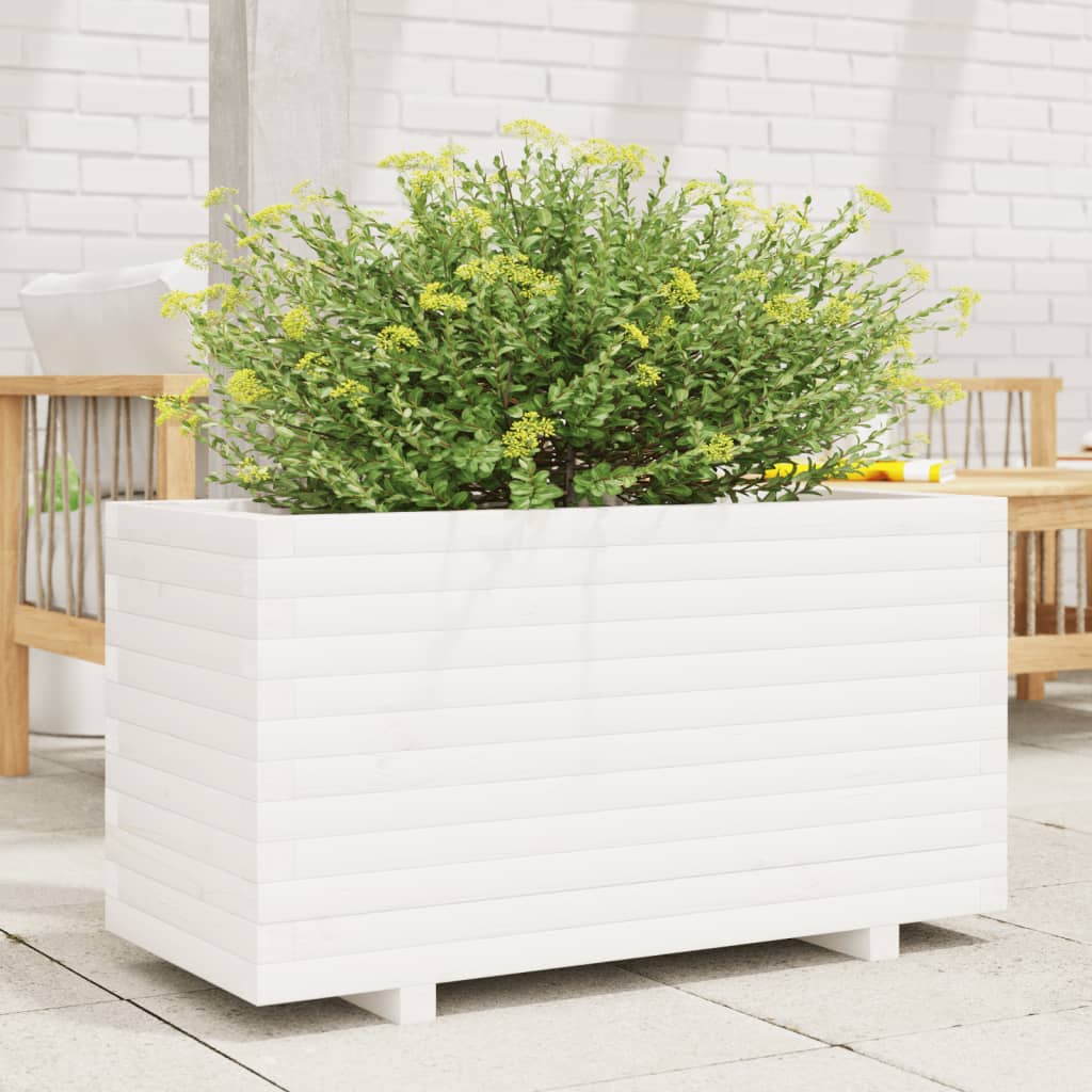 VidaXL Plantenbak 90x40x49,5 cm massief grenenhout wit